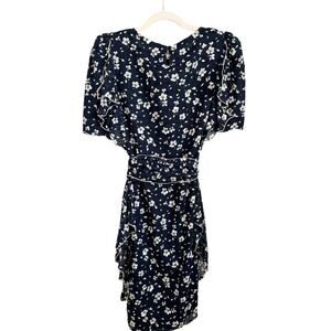 Vintage 1970's Holly Harp Floral Dress XS Blue